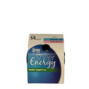 NEW L'eggs Sheer Energy Control Top Pantyhose Medium Support Jet Black Size Q